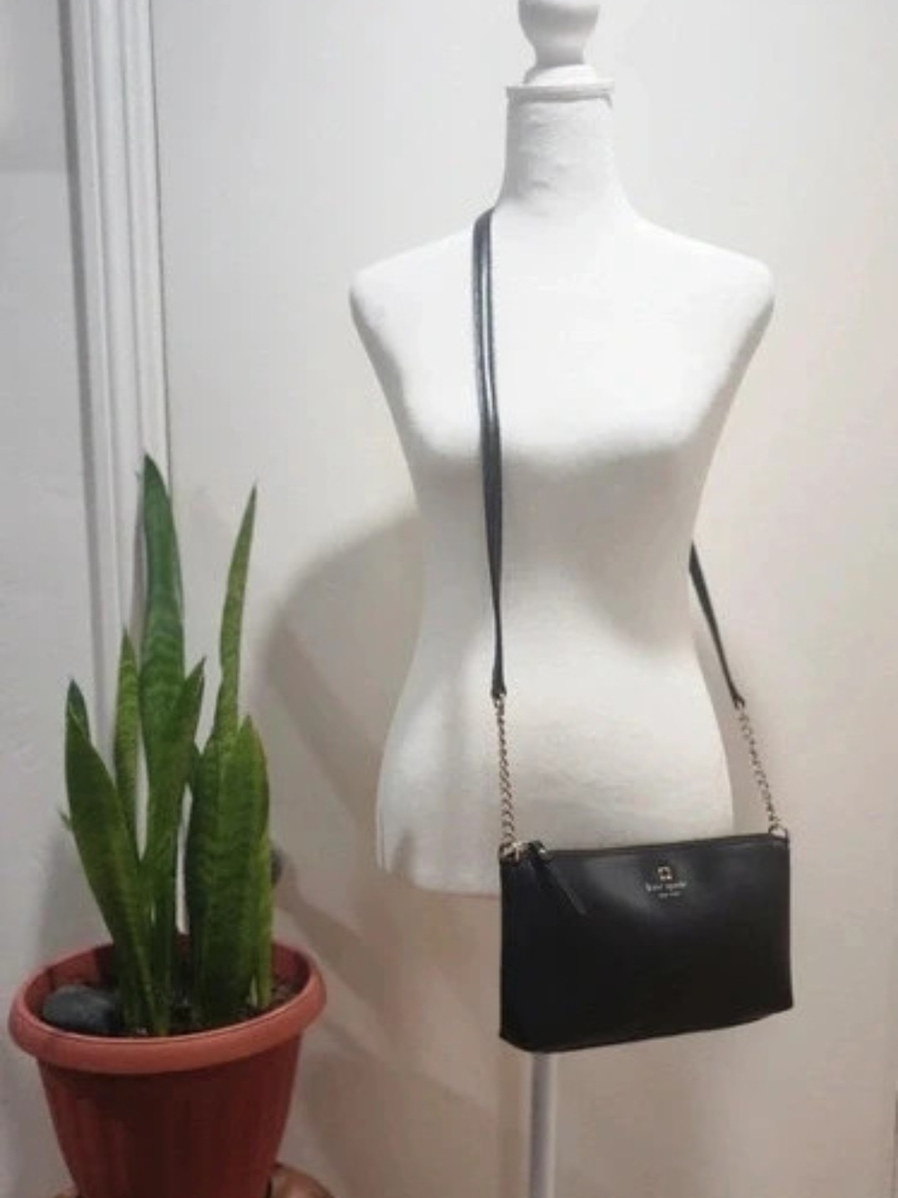 kate spade Black Leather Crossbody with Chain Strap